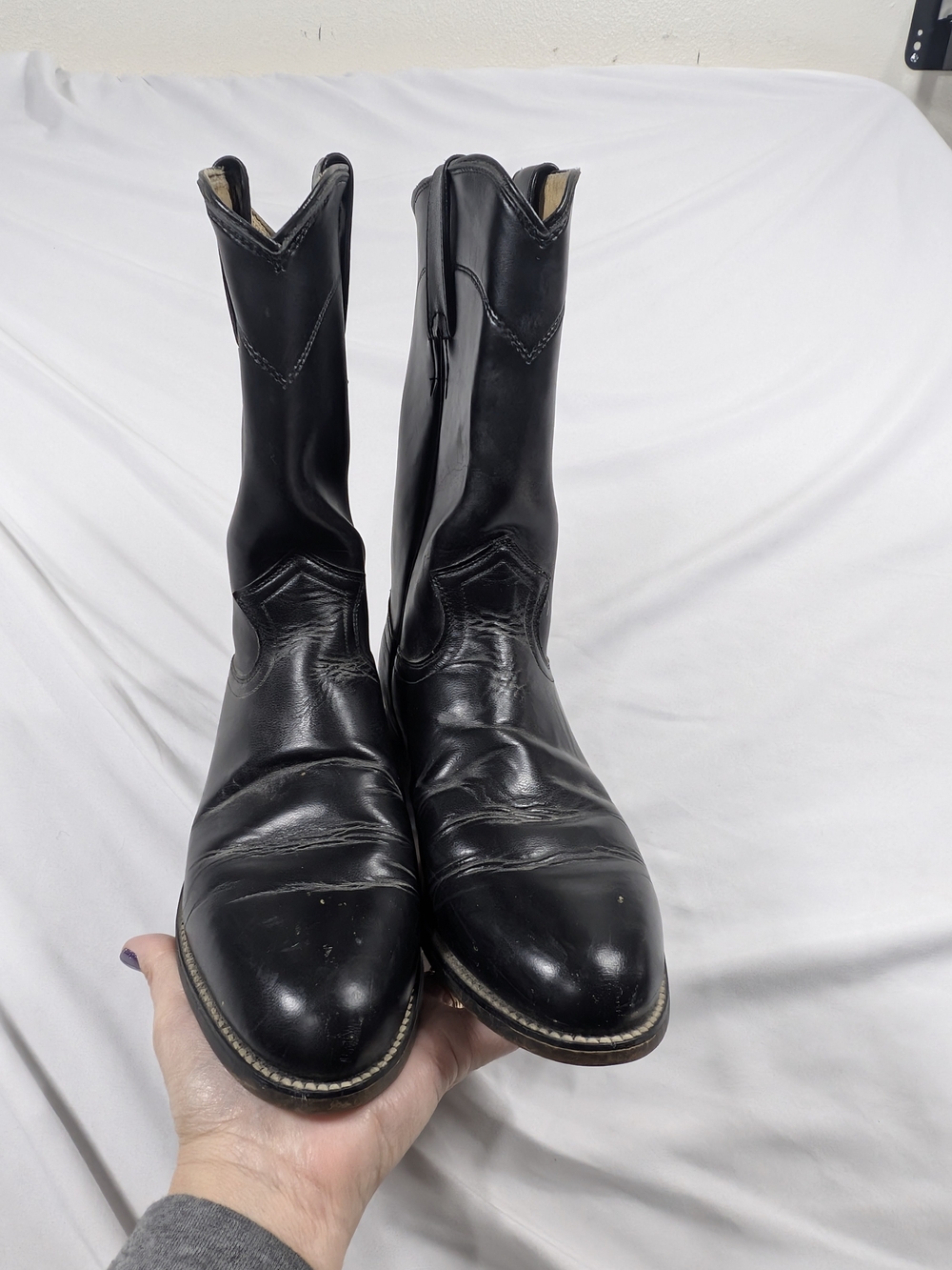 Diamond J Boots Womens 7.5 B Black Leather Pull On Western Roper Boots Vintage